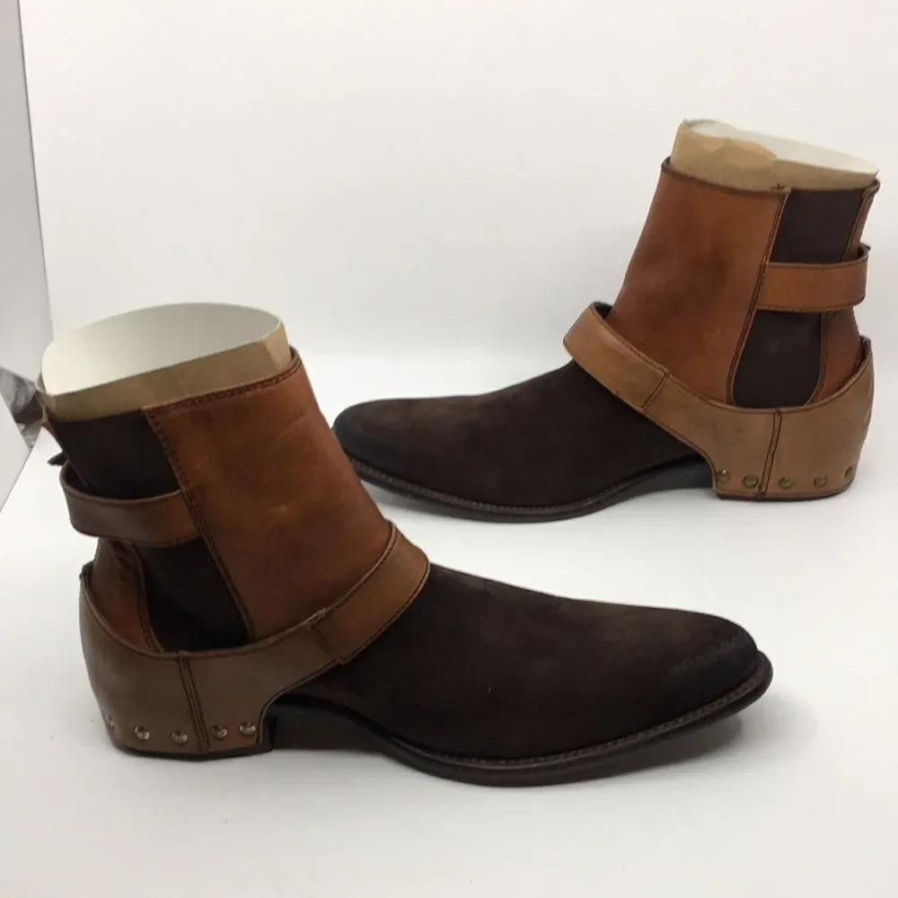 Marco Delli Tyler Ankle Boots mahogany suede and British tan leather Sz EU 42 M9